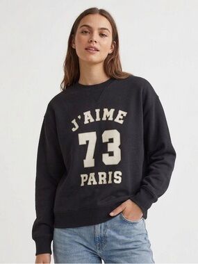 H&M Divided Black J’aime Paris 73 Varsity Graphic Crewneck Sweatshirt Size M
